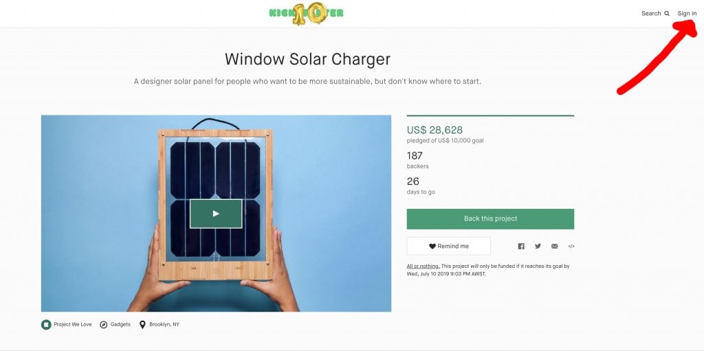kickstarter 登入