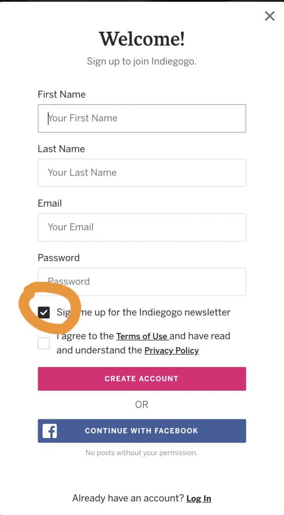 Indiegogo官網帳號